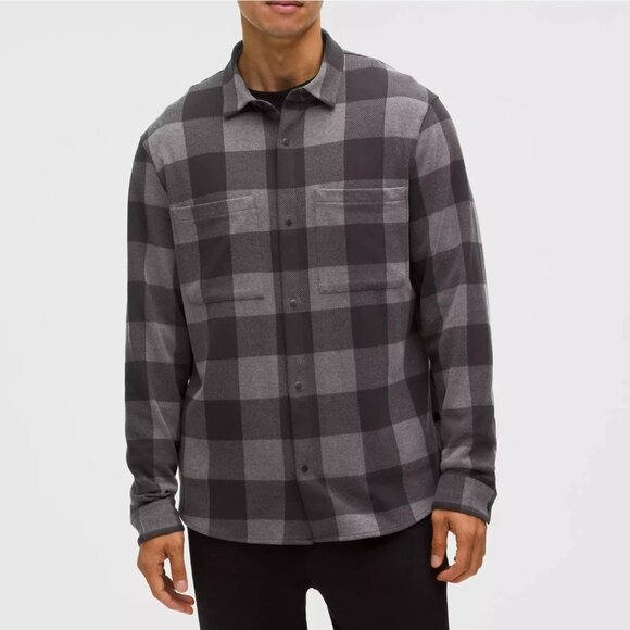 Lululemon Soft Knit Overshirt -Check Plaid Black Heathered Graphite Grey -Size L - Picture 1 of 9